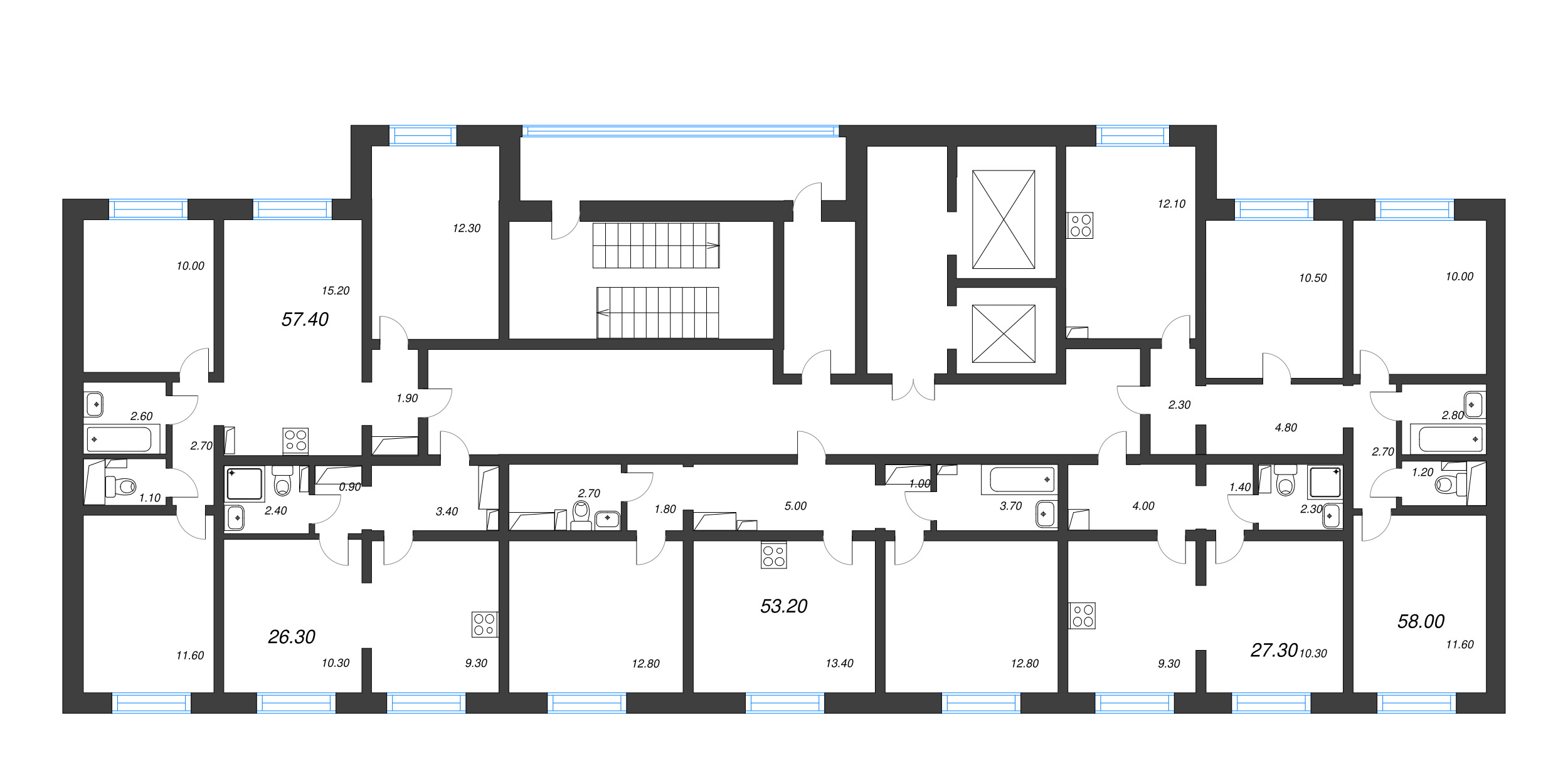 1-комнатная квартира, 26.3 м² в ЖК "Цветной город" - планировка этажа