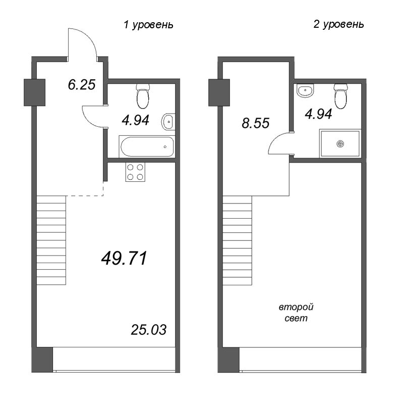 2-комнатная (Евро) квартира, 49.71 м² в ЖК "Avant" - планировка, фото №1