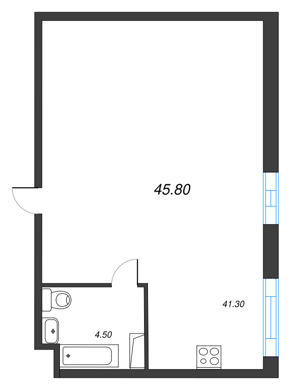 Квартира-студия, 46.2 м² в ЖК "VIDI" - планировка, фото №1