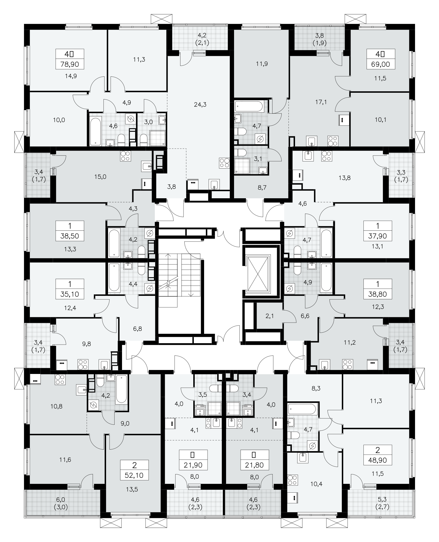 2-комнатная квартира, 48.9 м² - планировка этажа