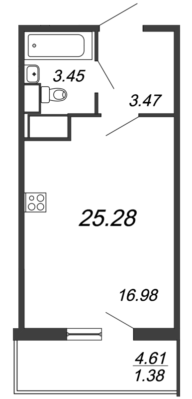 Квартира-студия, 25.2 м² в ЖК "Аквилон SKY" - планировка, фото №1