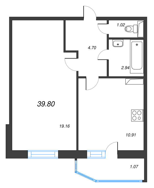 1-комнатная квартира, 39.4 м² в ЖК "Невская История" - планировка, фото №1
