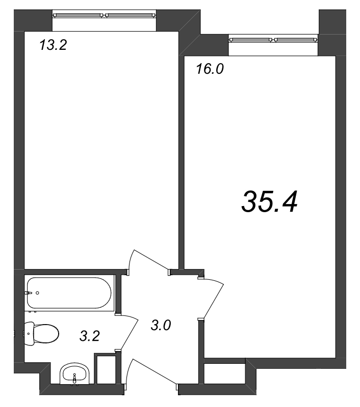 2-комнатная (Евро) квартира, 35.66 м² в ЖК "Zoom на Неве" - планировка, фото №1