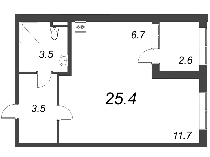 Квартира-студия, 25.4 м² в ЖК "Дубровский" - планировка, фото №1