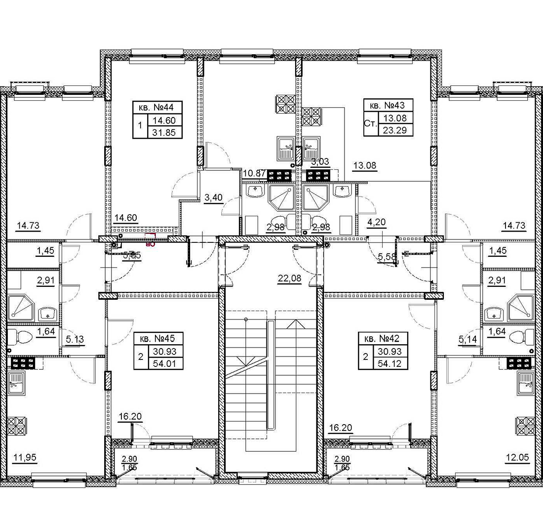 2-комнатная квартира, 55.7 м² в ЖК "Верево Сити" - планировка этажа