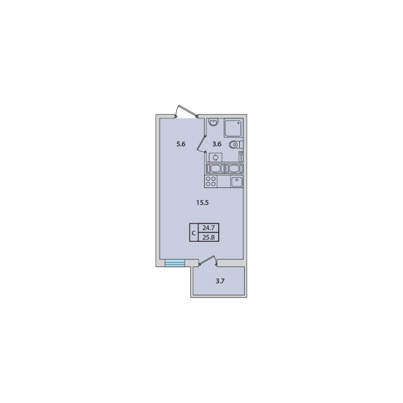Квартира-студия, 25.8 м² в ЖК "Ветер перемен" - планировка, фото №1