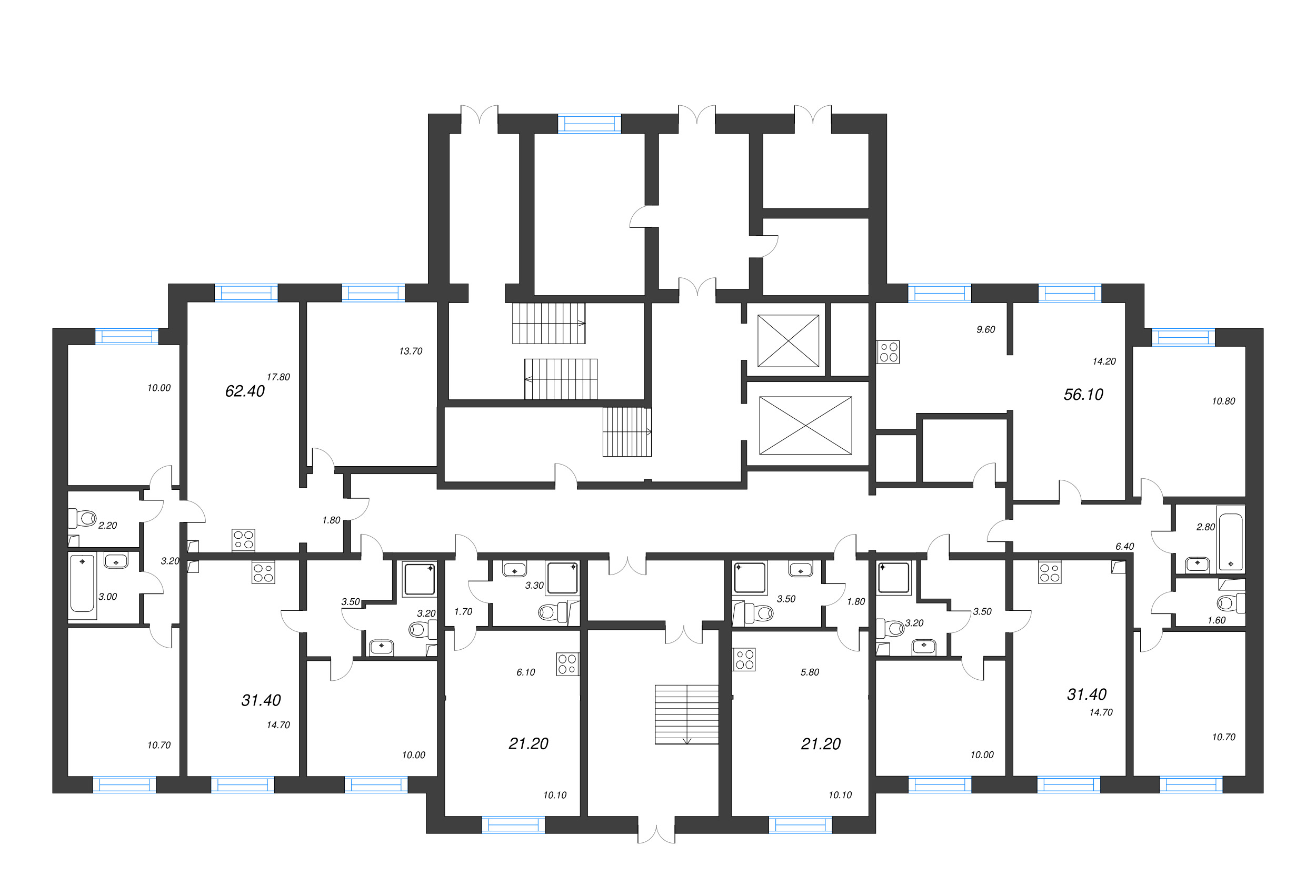 3-комнатная квартира, 56.1 м² в ЖК "ЛСР. Ржевский парк" - планировка этажа