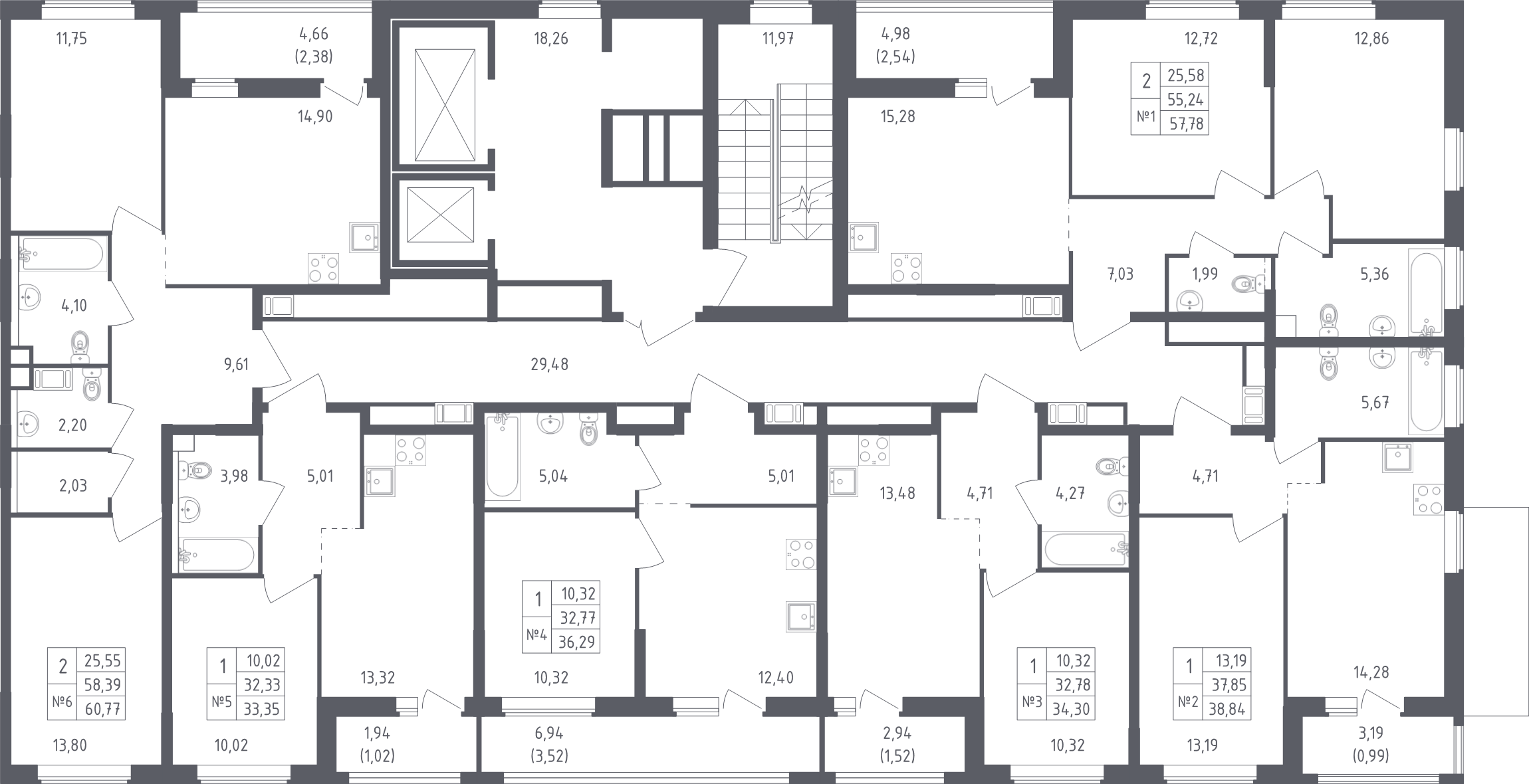 1-комнатная квартира, 34.3 м² в ЖК "Южная Нева" - планировка этажа