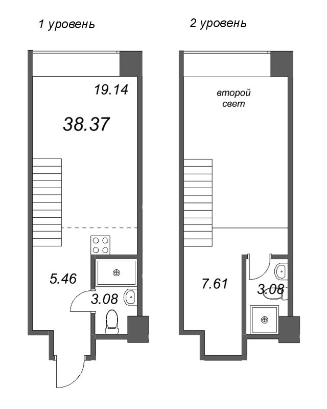 2-комнатная (Евро) квартира, 38.37 м² в ЖК "Avant" - планировка, фото №1