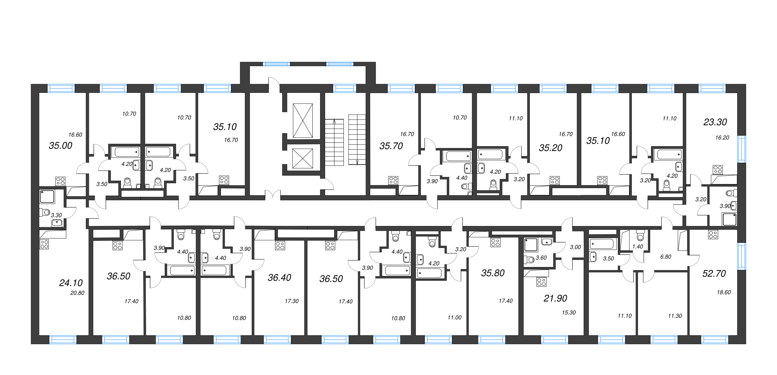 2-комнатная (Евро) квартира, 35.1 м² в ЖК "Большая Охта" - планировка этажа