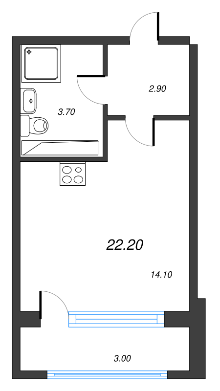 Квартира-студия, 22.2 м² в ЖК "Тайм Сквер" - планировка, фото №1