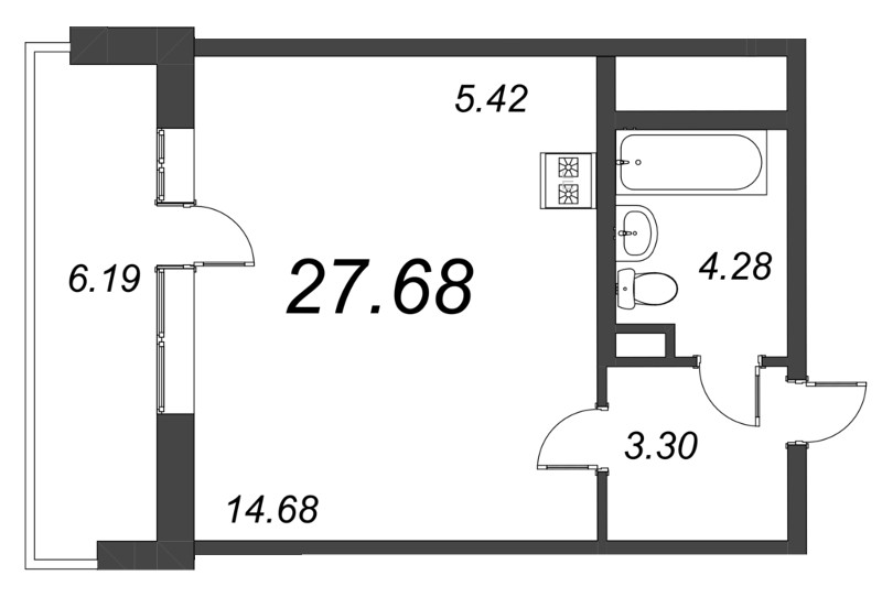 Квартира-студия, 27.68 м² в ЖК "Ясно.Янино" - планировка, фото №1