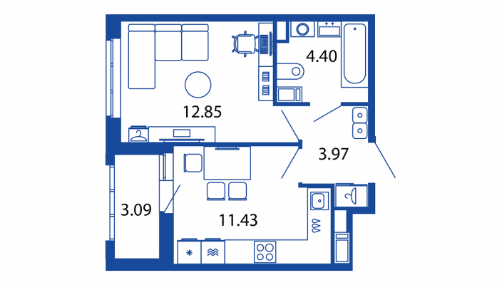 1-комнатная квартира, 32.65 м² в ЖК "Полис Приморский 2" - планировка, фото №1