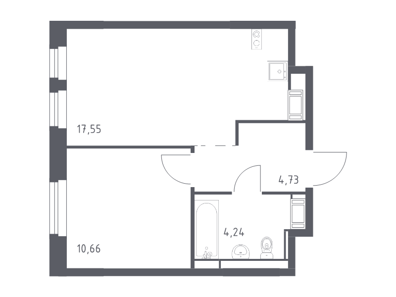 2-комнатная (Евро) квартира, 37.18 м² в ЖК "Новое Колпино" - планировка, фото №1