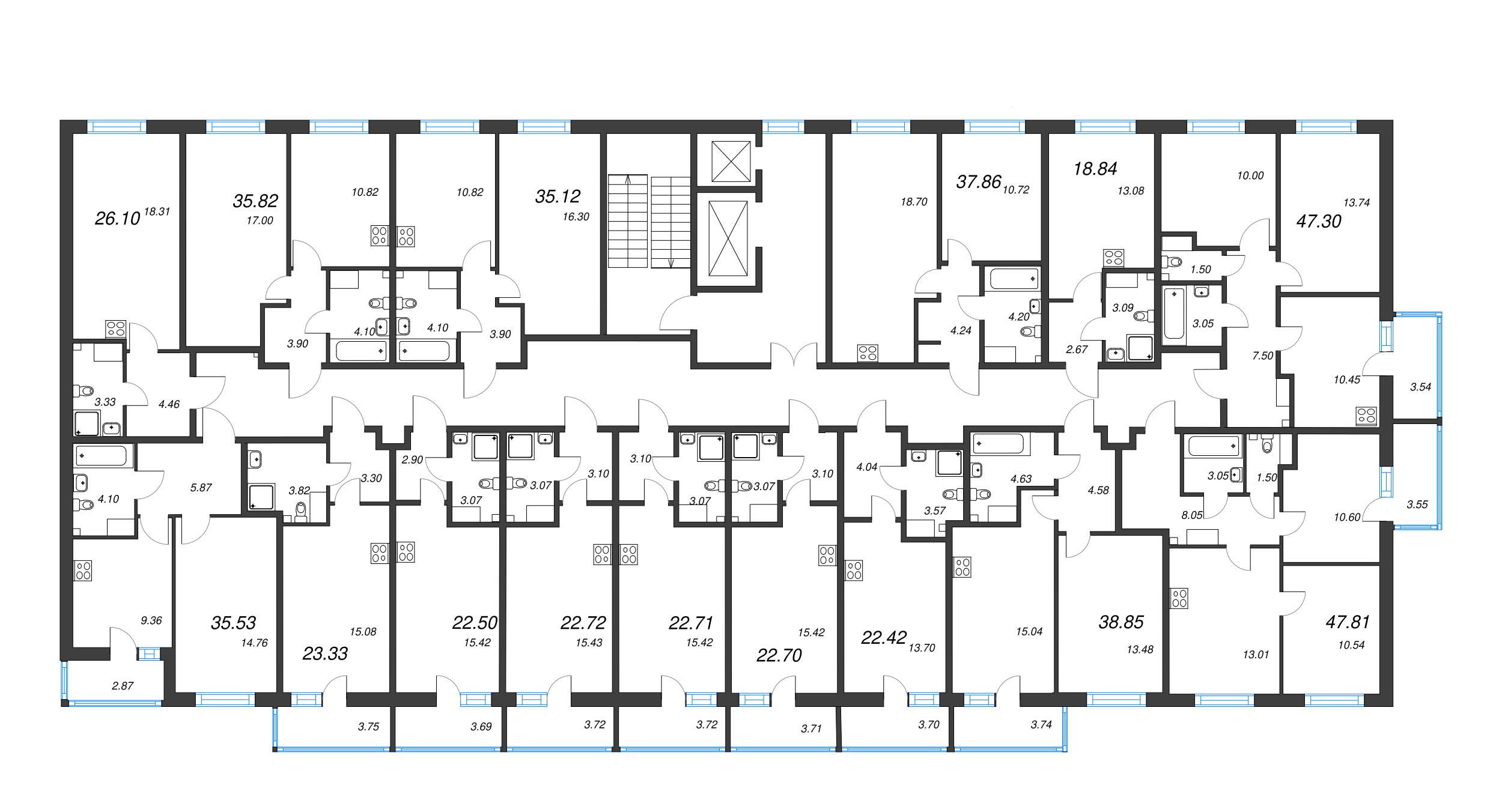 2-комнатная квартира, 47.81 м² - планировка этажа