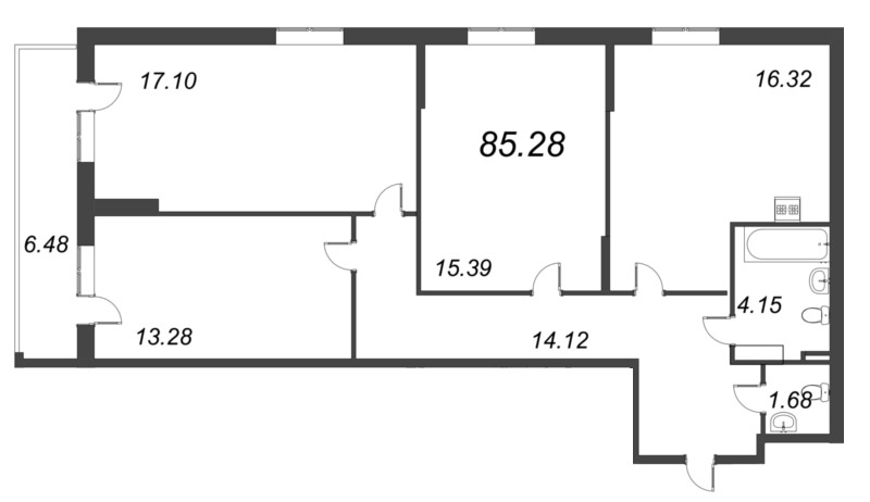4-комнатная (Евро) квартира, 85.28 м² в ЖК "Аквилон Zalive" - планировка, фото №1