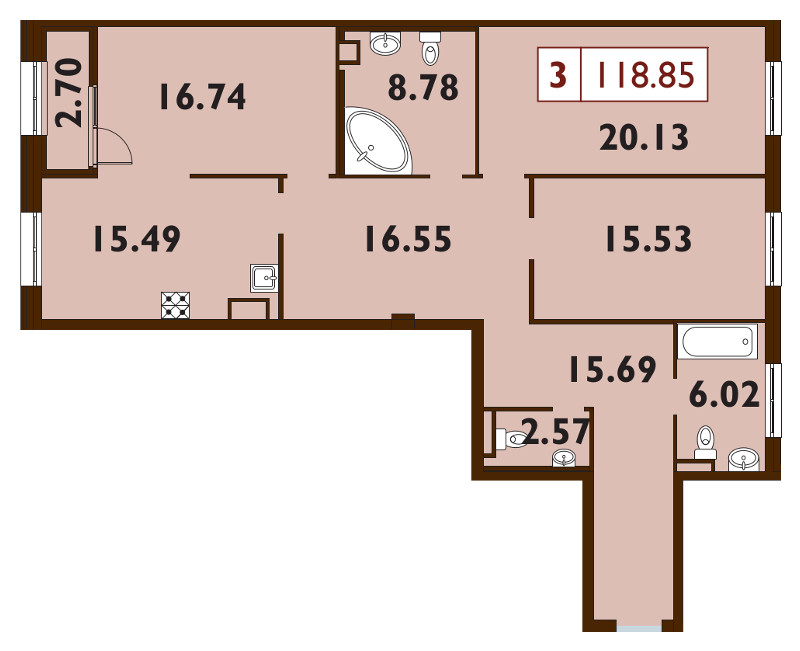 4-комнатная (Евро) квартира, 118.7 м² в ЖК "Neva Haus" - планировка, фото №1