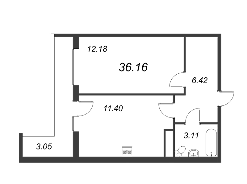 1-комнатная квартира, 34 м² в ЖК "Геометрия" - планировка, фото №1