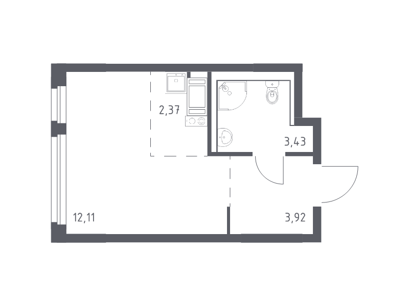 Квартира-студия, 21.83 м² в ЖК "Новое Колпино" - планировка, фото №1