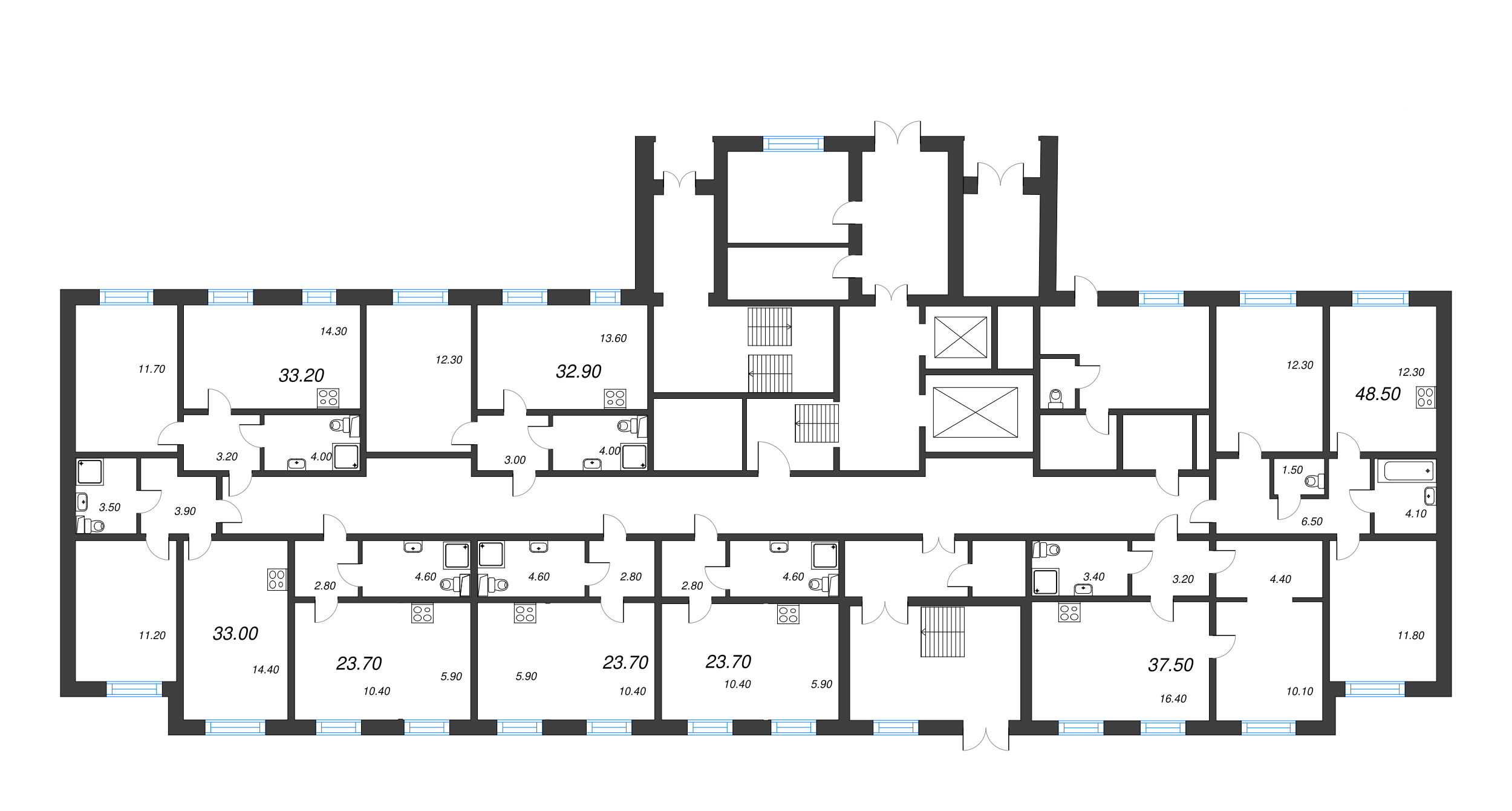 2-комнатная квартира, 48.5 м² - планировка этажа