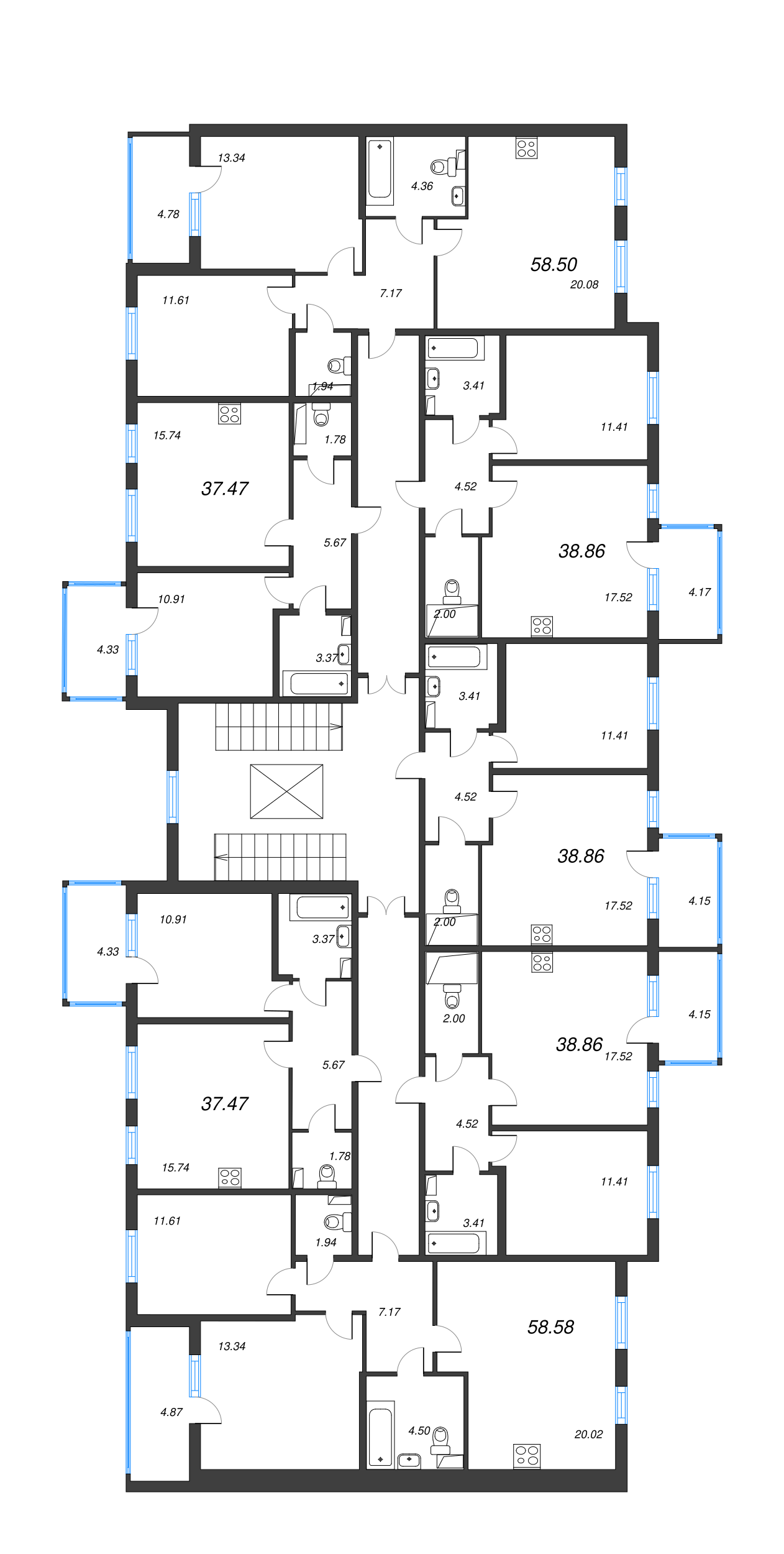 2-комнатная (Евро) квартира, 37.47 м² в ЖК "Новое Сертолово" - планировка этажа