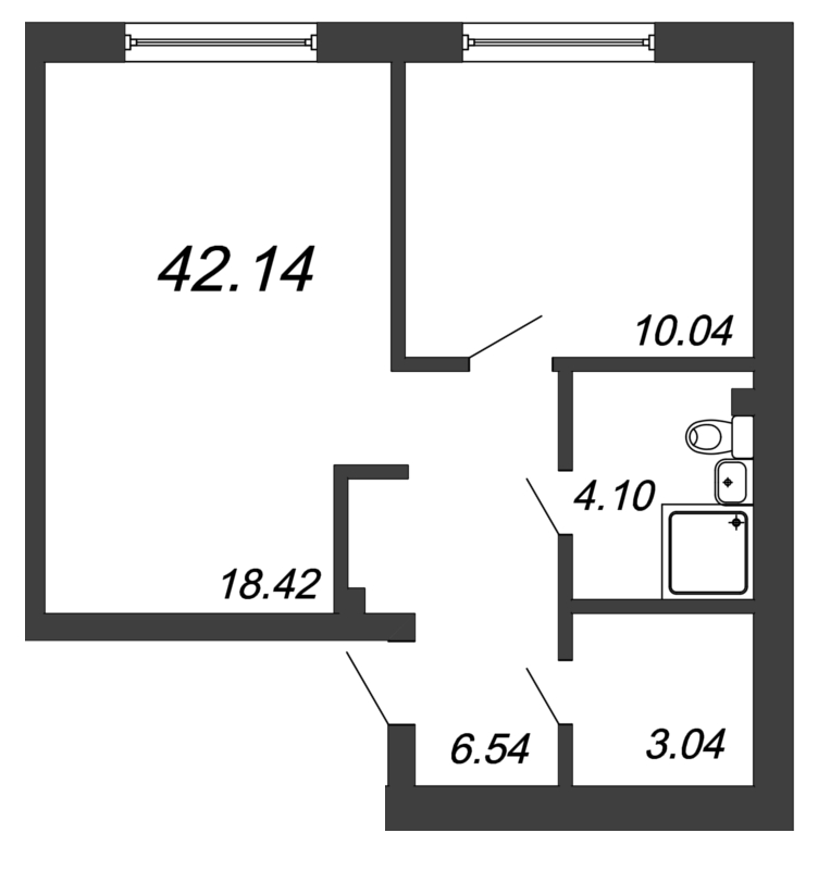 2-комнатная (Евро) квартира, 42.14 м² в ЖК "In2it" - планировка, фото №1