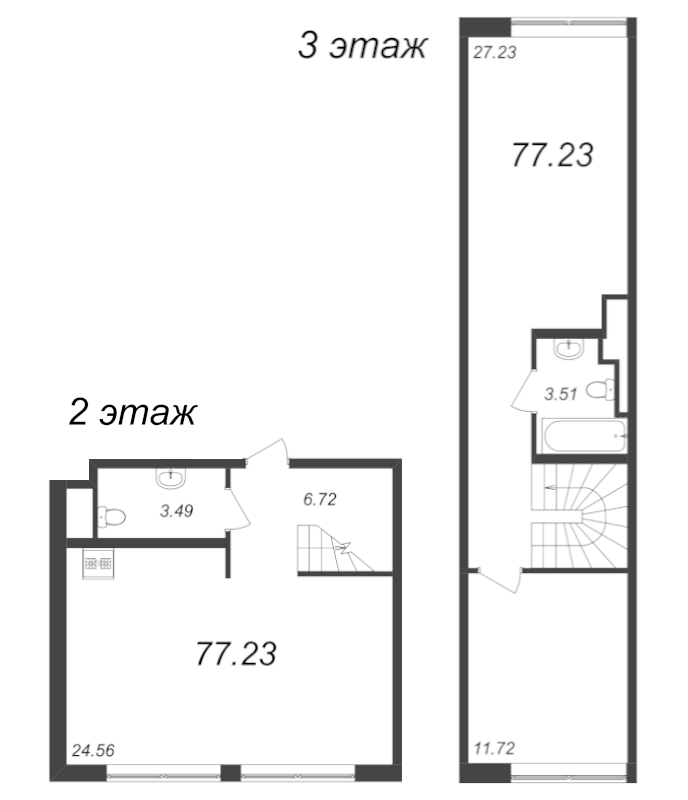 3-комнатная (Евро) квартира, 77.23 м² в ЖК "GloraX Premium Василеостровский" - планировка, фото №1