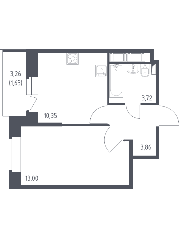 1-комнатная квартира, 32.56 м² в ЖК "Новое Колпино" - планировка, фото №1
