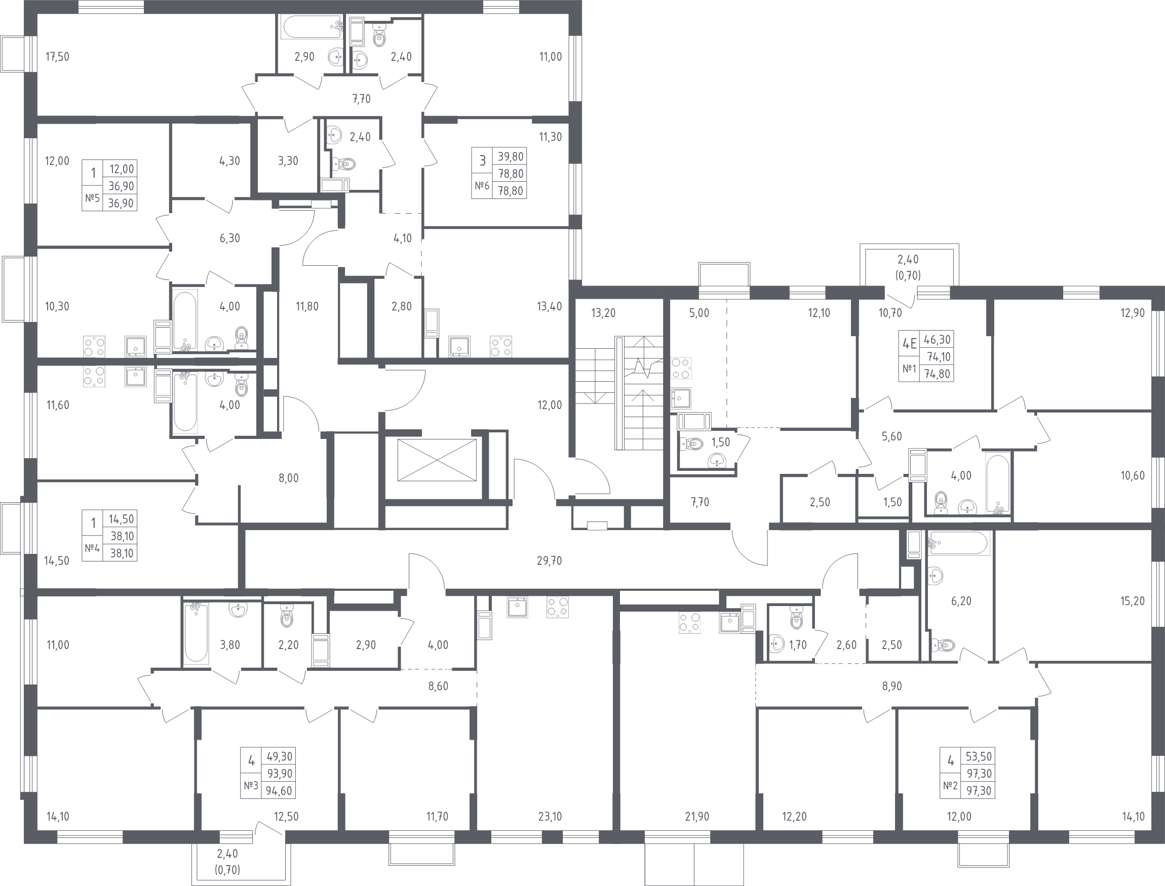 1-комнатная квартира, 38.1 м² в ЖК "Курортный Квартал" - планировка этажа