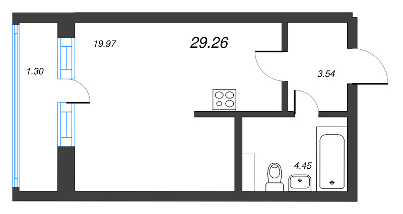 Квартира-студия, 29.26 м² в ЖК "Эко Квартал Гармония" - планировка, фото №1
