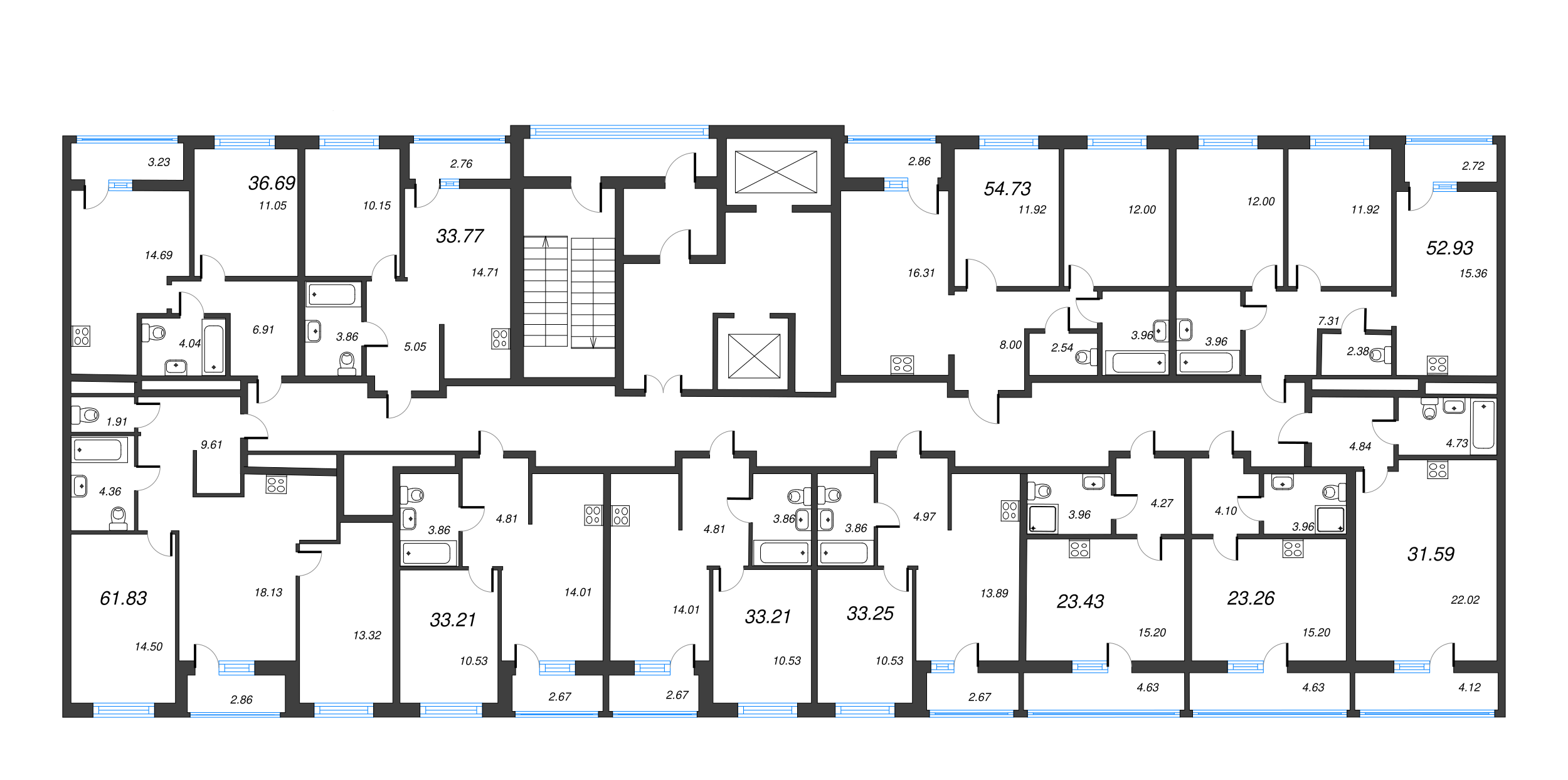 2-комнатная (Евро) квартира, 36.69 м² в ЖК "Город Первых" - планировка этажа