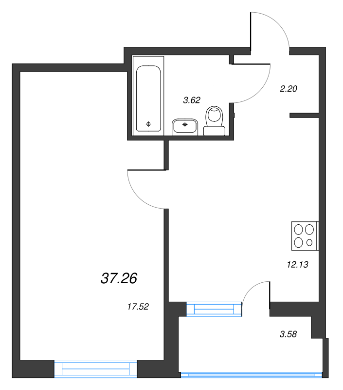1-комнатная квартира, 37.26 м² в ЖК "ID Murino II" - планировка, фото №1