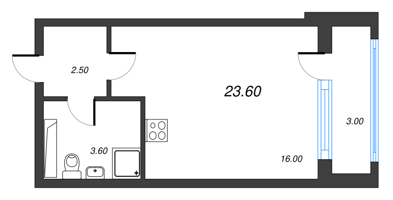 Квартира-студия, 23.6 м² в ЖК "Тайм Сквер" - планировка, фото №1