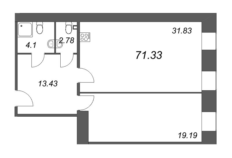 1-комнатная квартира, 71.33 м² в ЖК "Лиговский 127" - планировка, фото №1