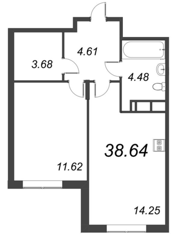 2-комнатная (Евро) квартира, 38.64 м² в ЖК "VEREN NORT сертолово" - планировка, фото №1
