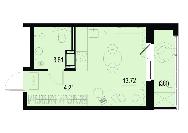 Квартира-студия, 23.45 м² в ЖК "ID Murino III" - планировка, фото №1