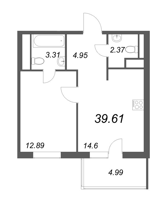 1-комнатная квартира, 43.11 м² в ЖК "OKLA" - планировка, фото №1
