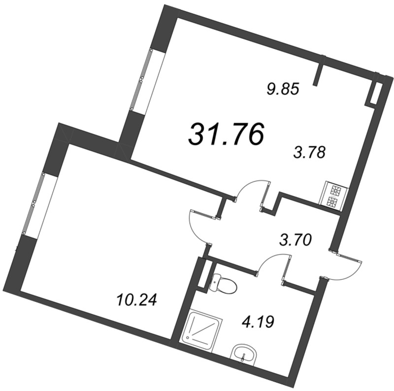 1-комнатная квартира, 31.76 м² в ЖК "Курортный Квартал" - планировка, фото №1
