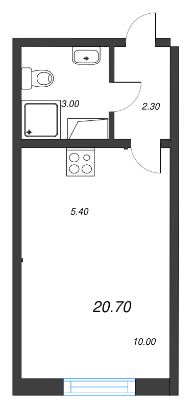 Квартира-студия, 20.7 м² - планировка, фото №1
