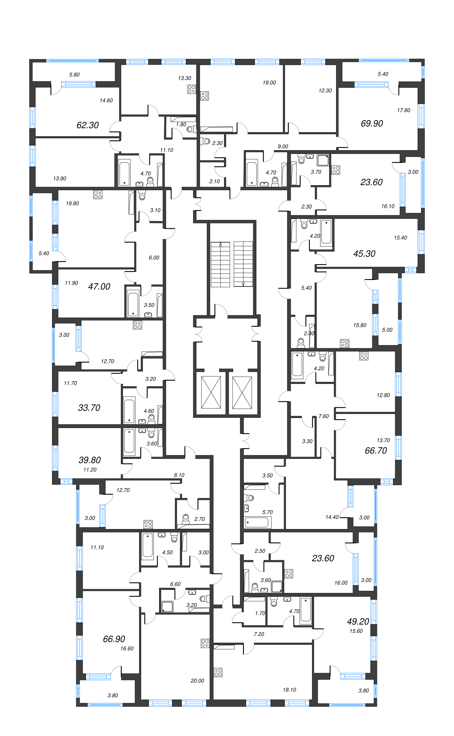 Квартира-студия, 23.6 м² в ЖК "Тайм Сквер" - планировка этажа