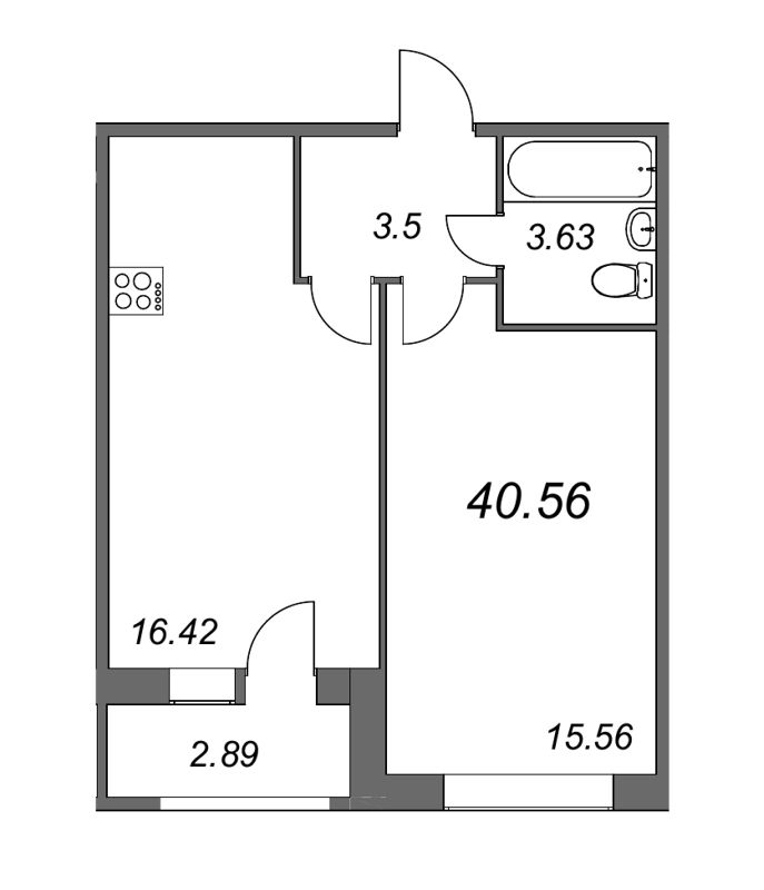2-комнатная (Евро) квартира, 39.9 м² в ЖК "FoRest Аквилон" - планировка, фото №1