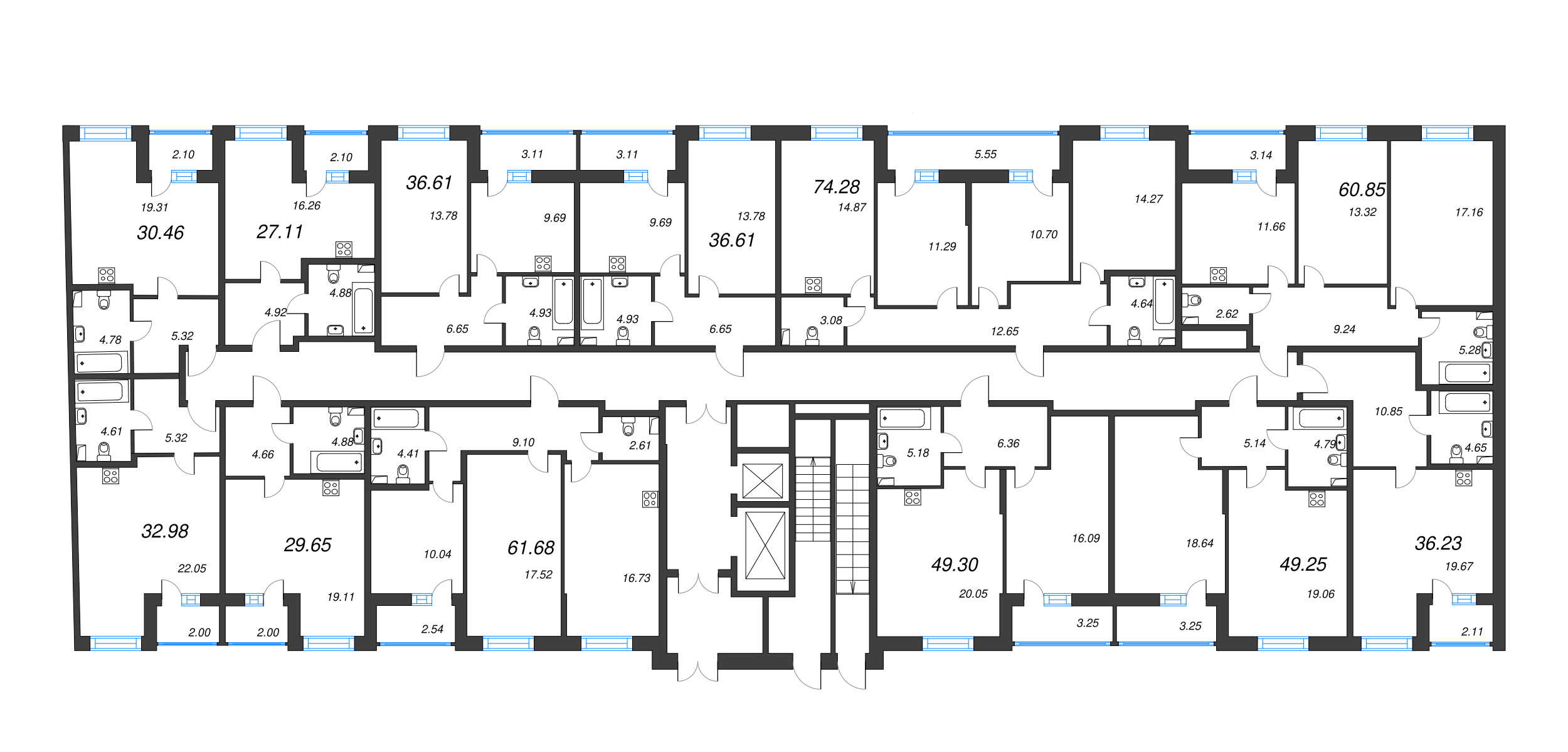 Квартира-студия, 30.46 м² в ЖК "Аквилон Zalive" - планировка этажа