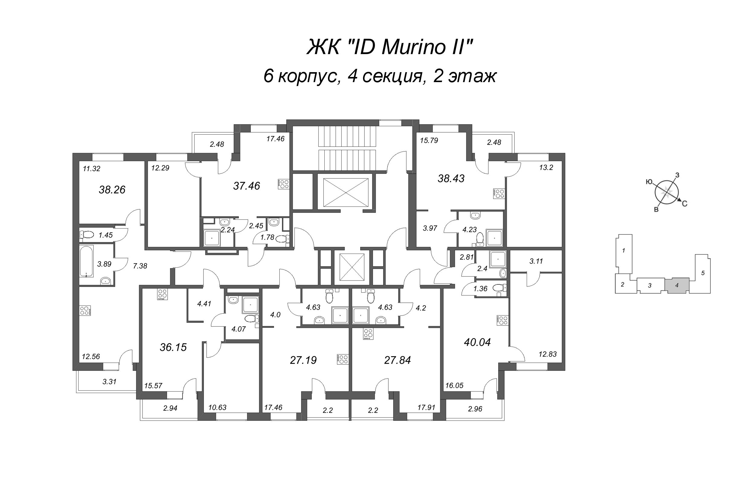 Квартира-студия, 27.19 м² в ЖК "ID Murino II" - планировка этажа