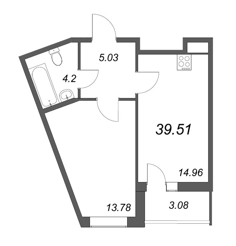 2-комнатная (Евро) квартира, 39 м² в ЖК "Аквилон Zalive" - планировка, фото №1
