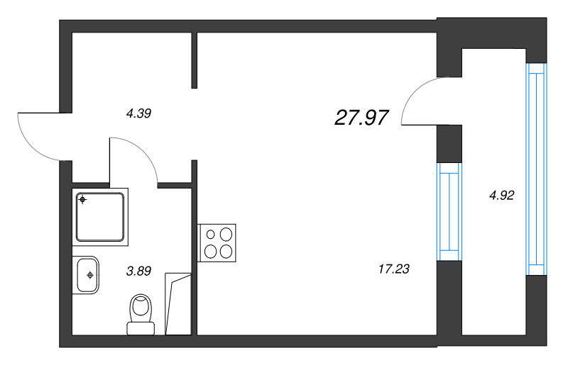 Квартира-студия, 27.89 м² в ЖК "Аквилон Leaves" - планировка, фото №1