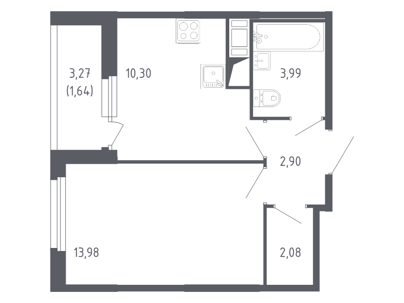 1-комнатная квартира, 34.89 м² в ЖК "Сандэй" - планировка, фото №1