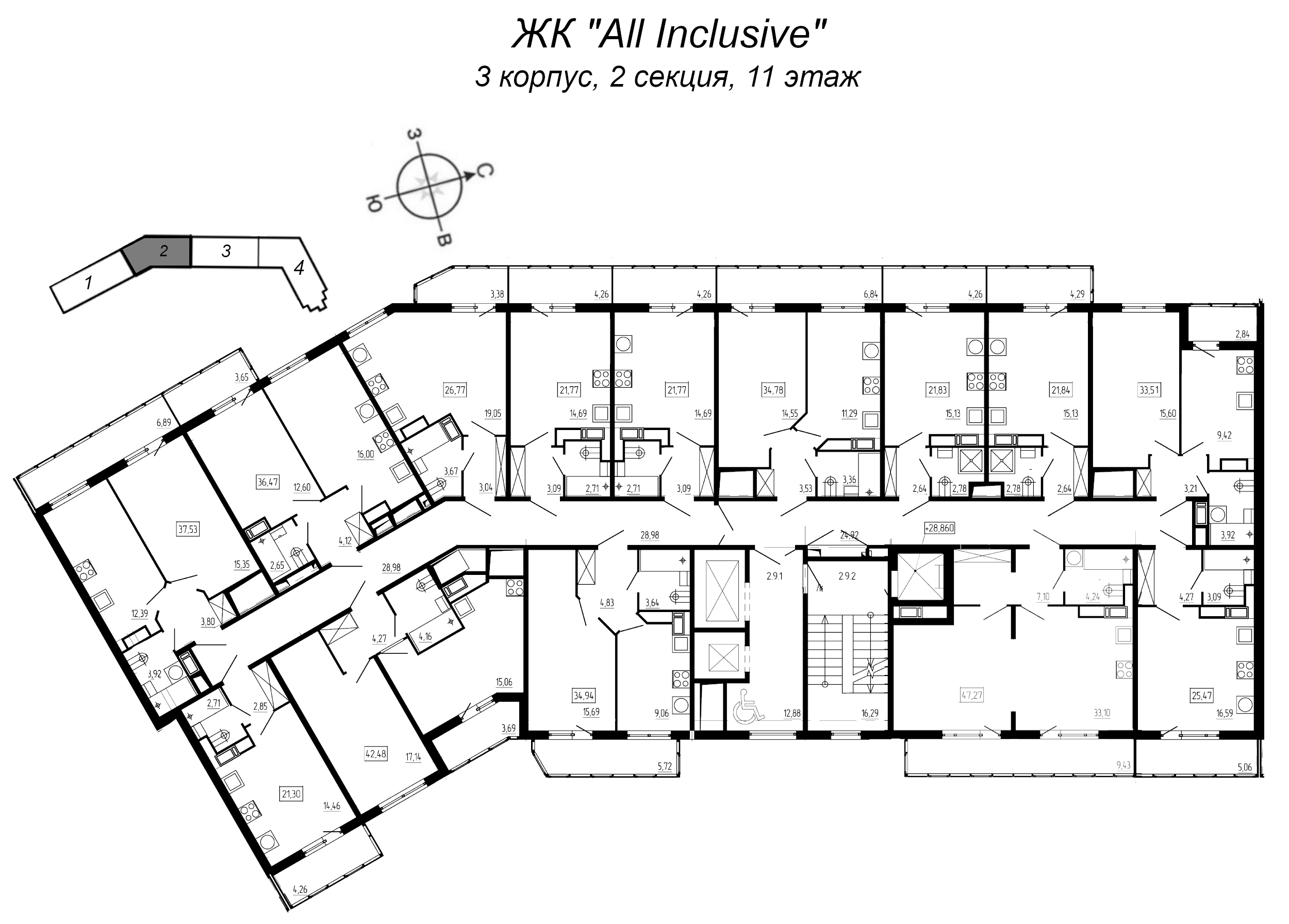 Квартира-студия, 25.3 м² в ЖК "All Inclusive" - планировка этажа