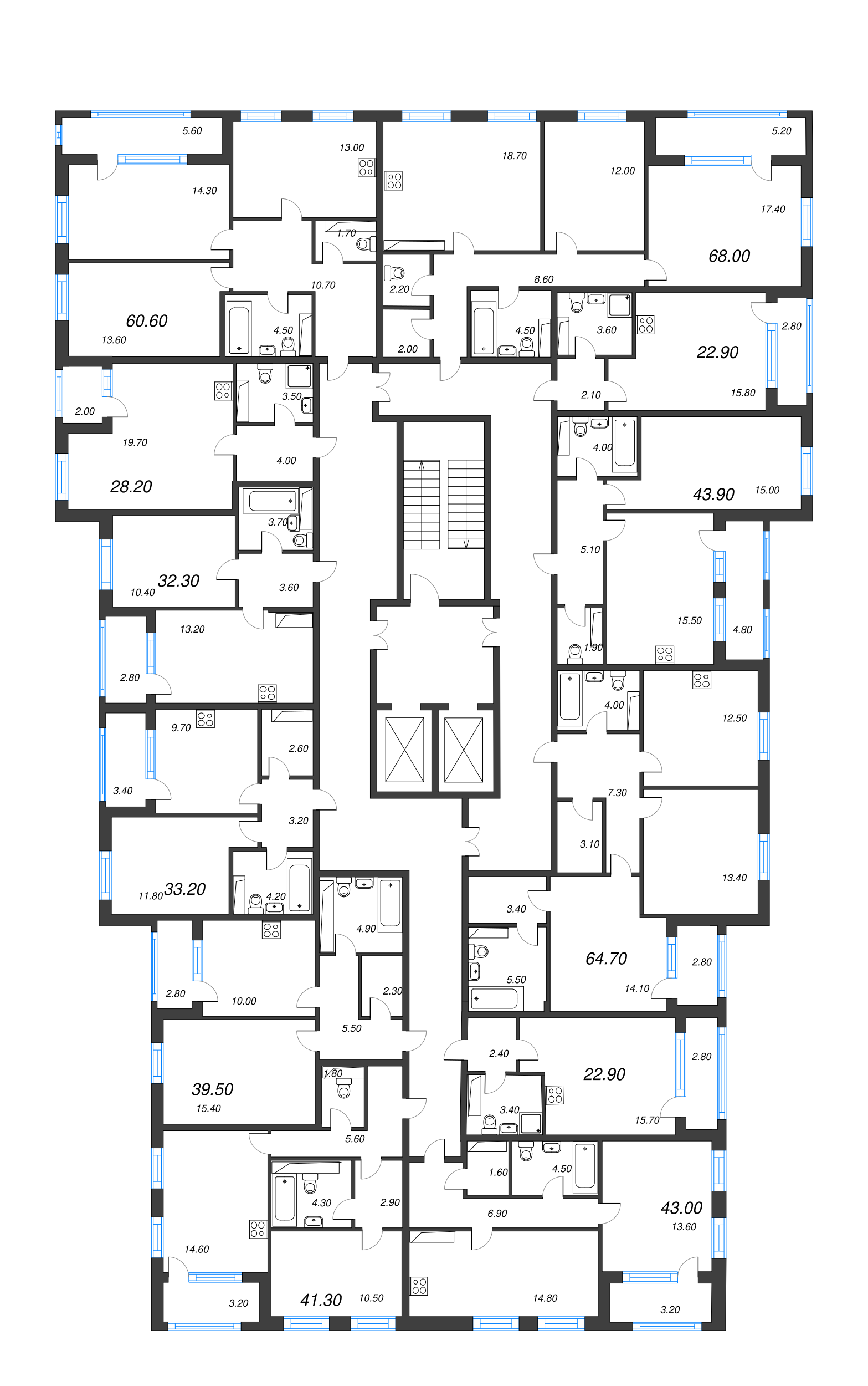 1-комнатная квартира, 33.2 м² в ЖК "Тайм Сквер" - планировка этажа