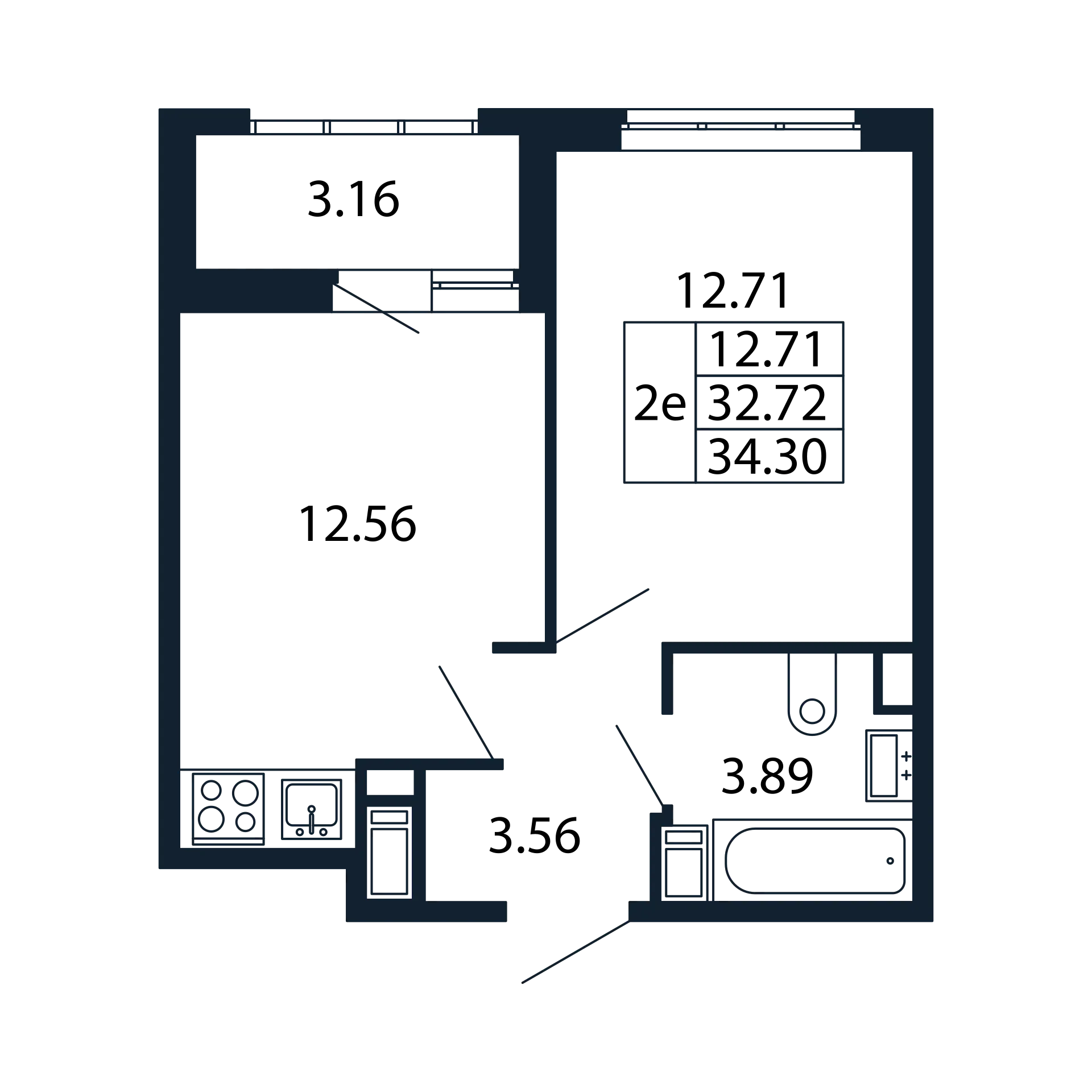 1-комнатная квартира, 32.72 м² в ЖК "Полис Приморский 2" - планировка, фото №1