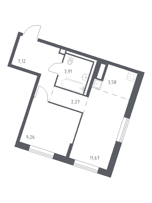 2-комнатная (Евро) квартира, 37.81 м² в ЖК "Квартал Лаголово" - планировка, фото №1